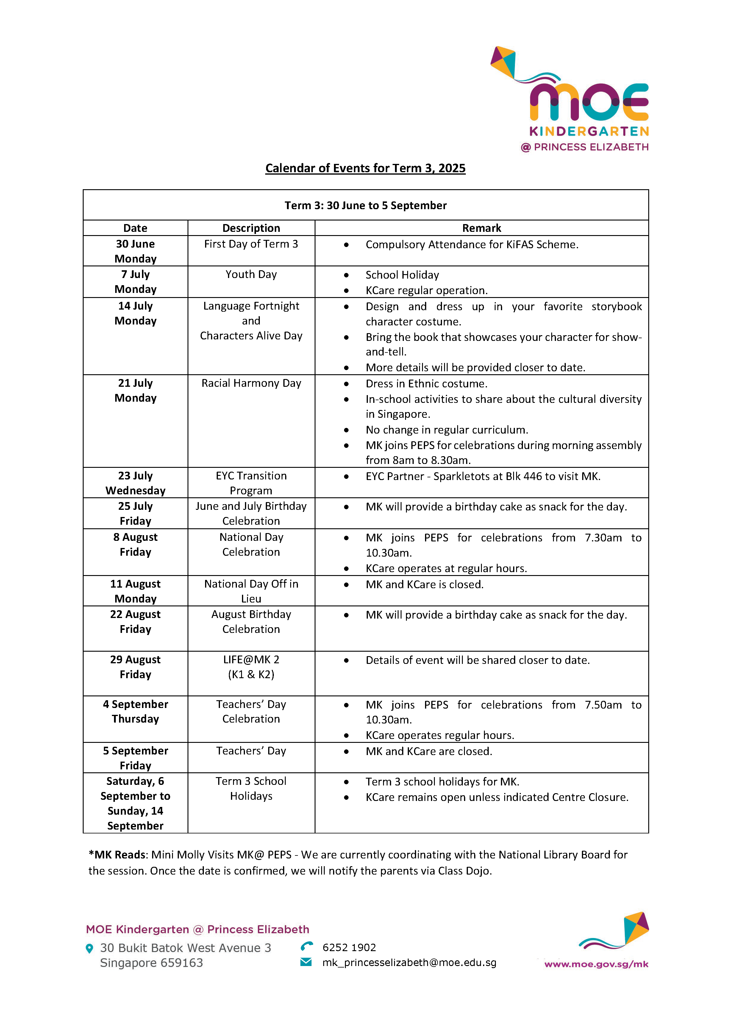 Term 3 Calendar of Events